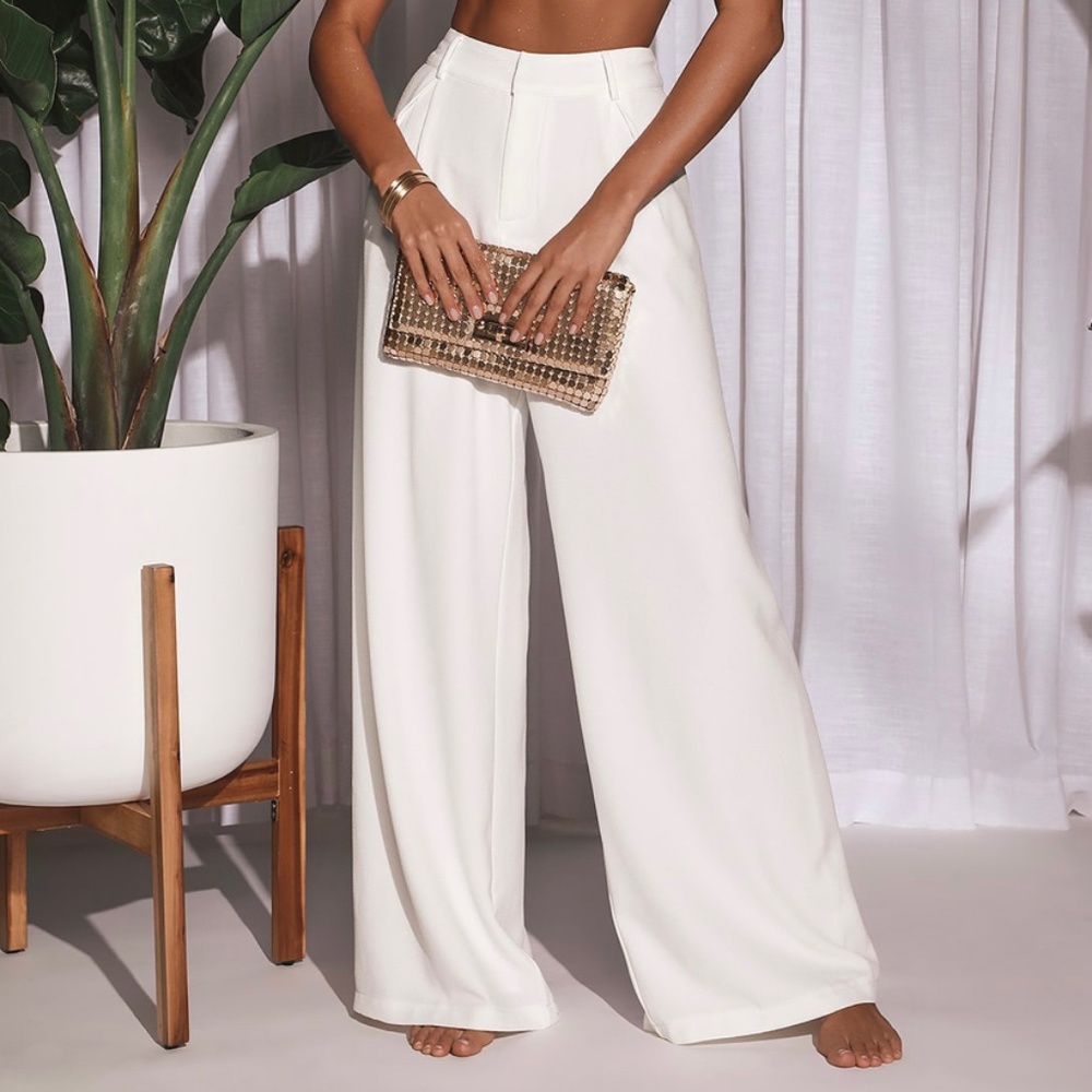 Lulus Looking Crisp White Wide-Leg Pants, Size S